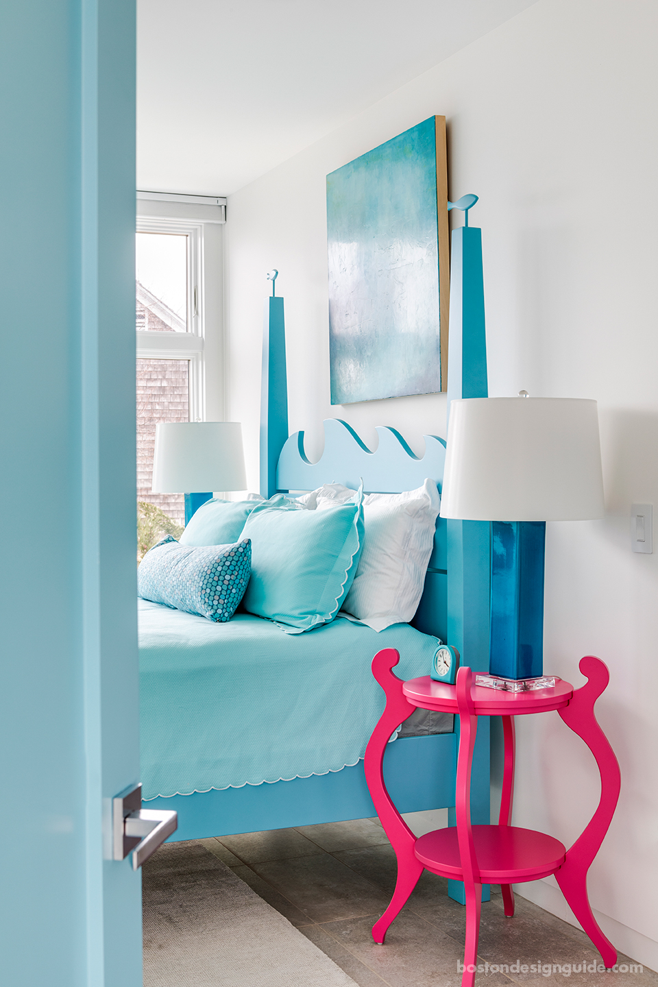 Colorful beach house bedroom