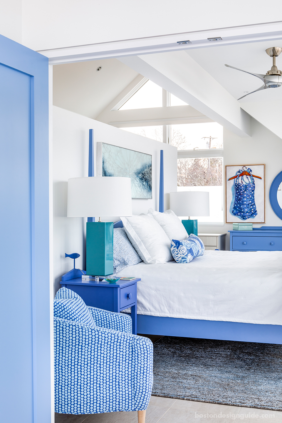 Colorful beach house bedroom