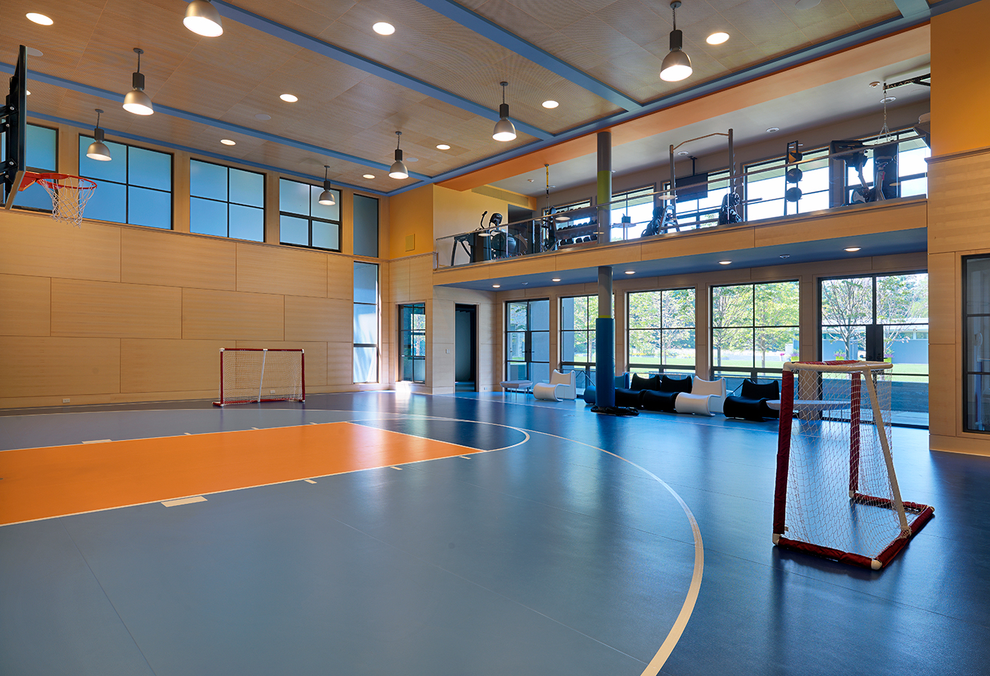 High-end indoor gym and basketball court