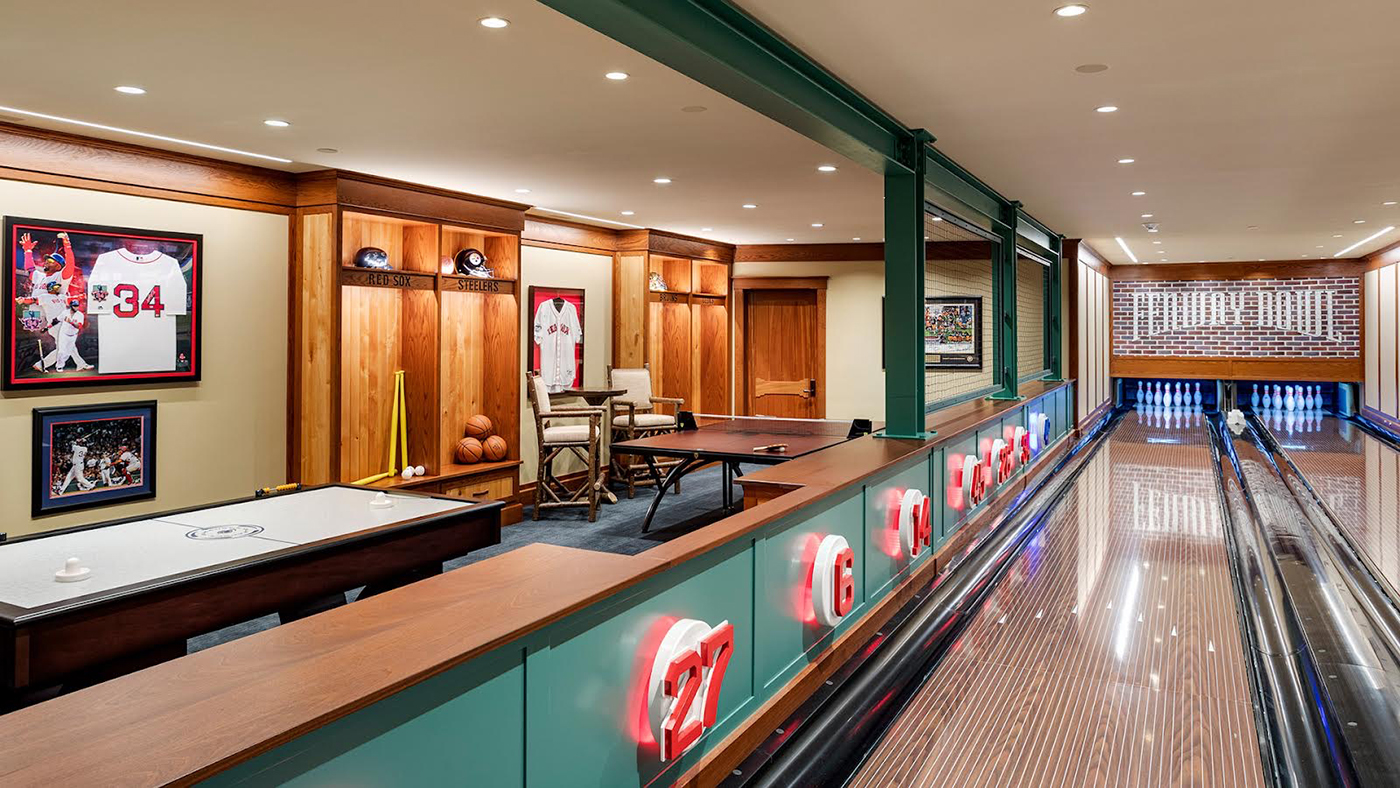Home Bowling Alley in Basement - Battle Associate Architects; Wood & Clay, Inc.; Greg Premru Photography