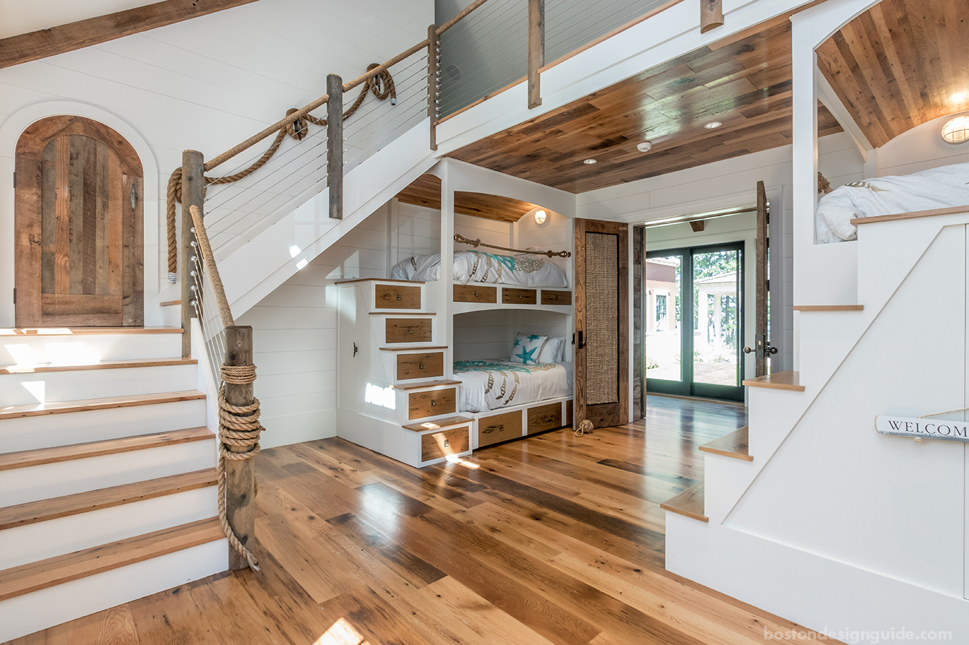 Cape Cod bunk room with rope accents by BPC Architecture