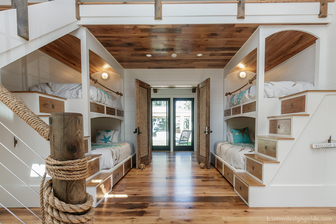 Cape Cod bunk room with rope accents by BPC Architecture