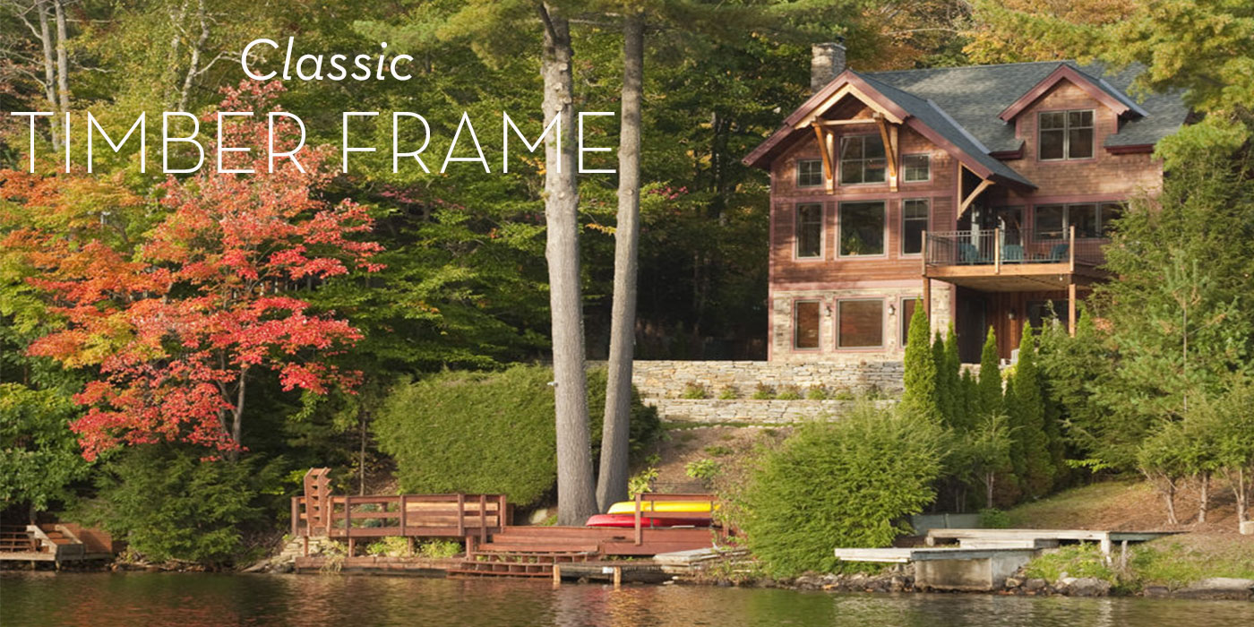 Timber frame lake house designed by Bensonwood