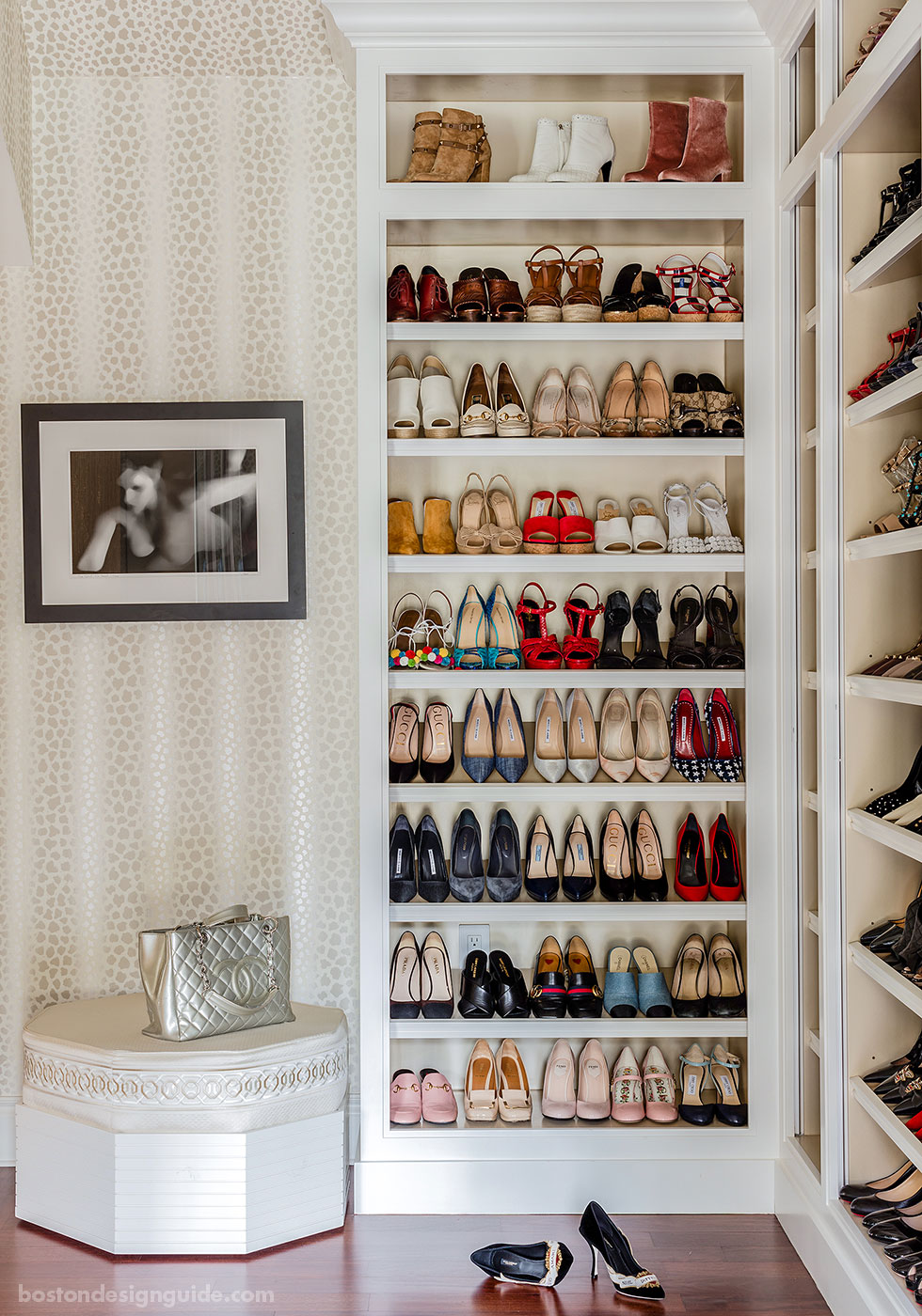 Luxe custom closet design for shoes by Betsy Bassett Interiors