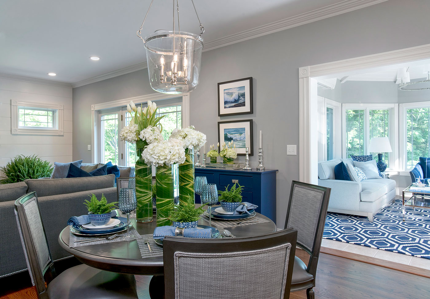 Elegant dining room with classic blue