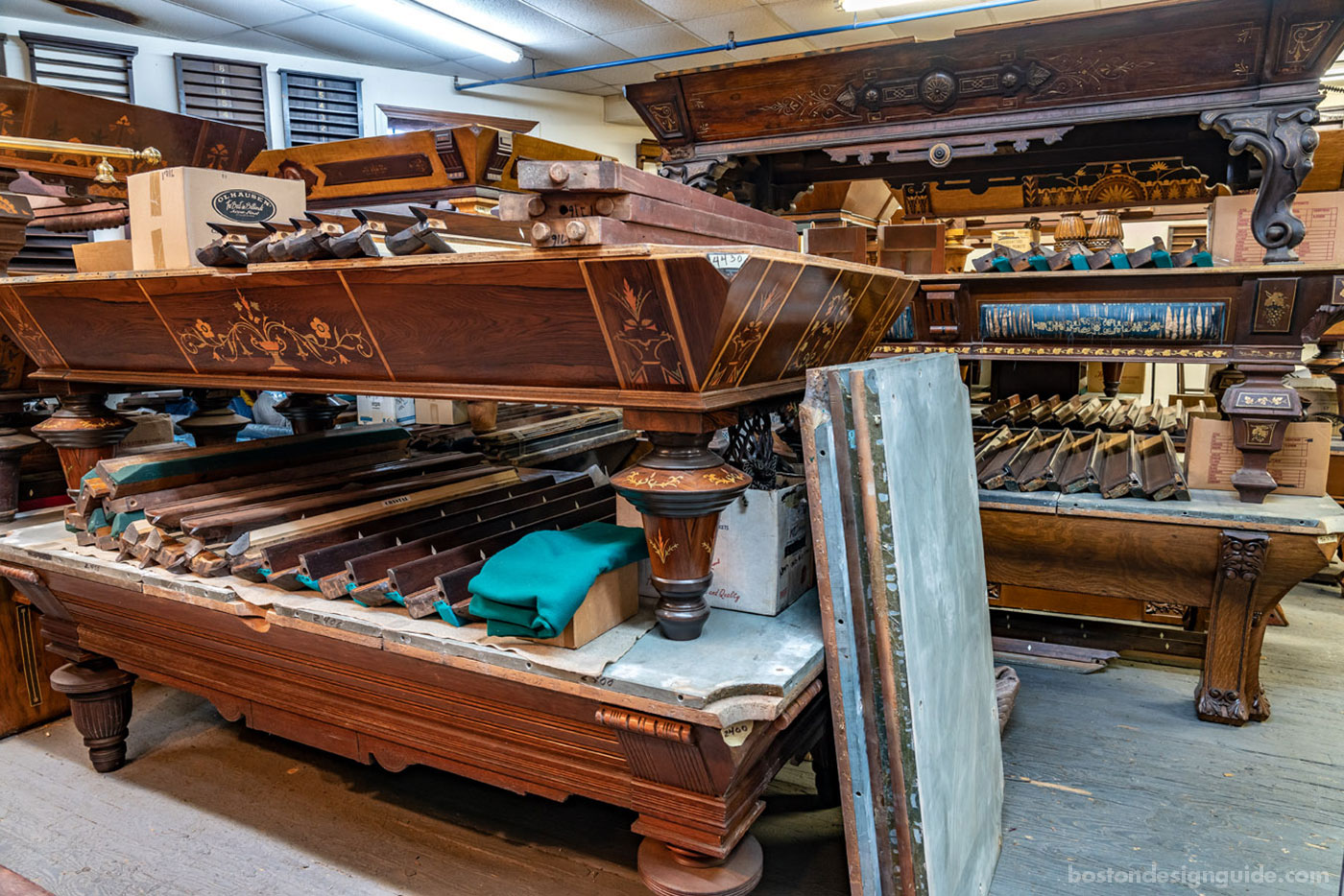 Billiard table restoration at Boston Billiard Emporium