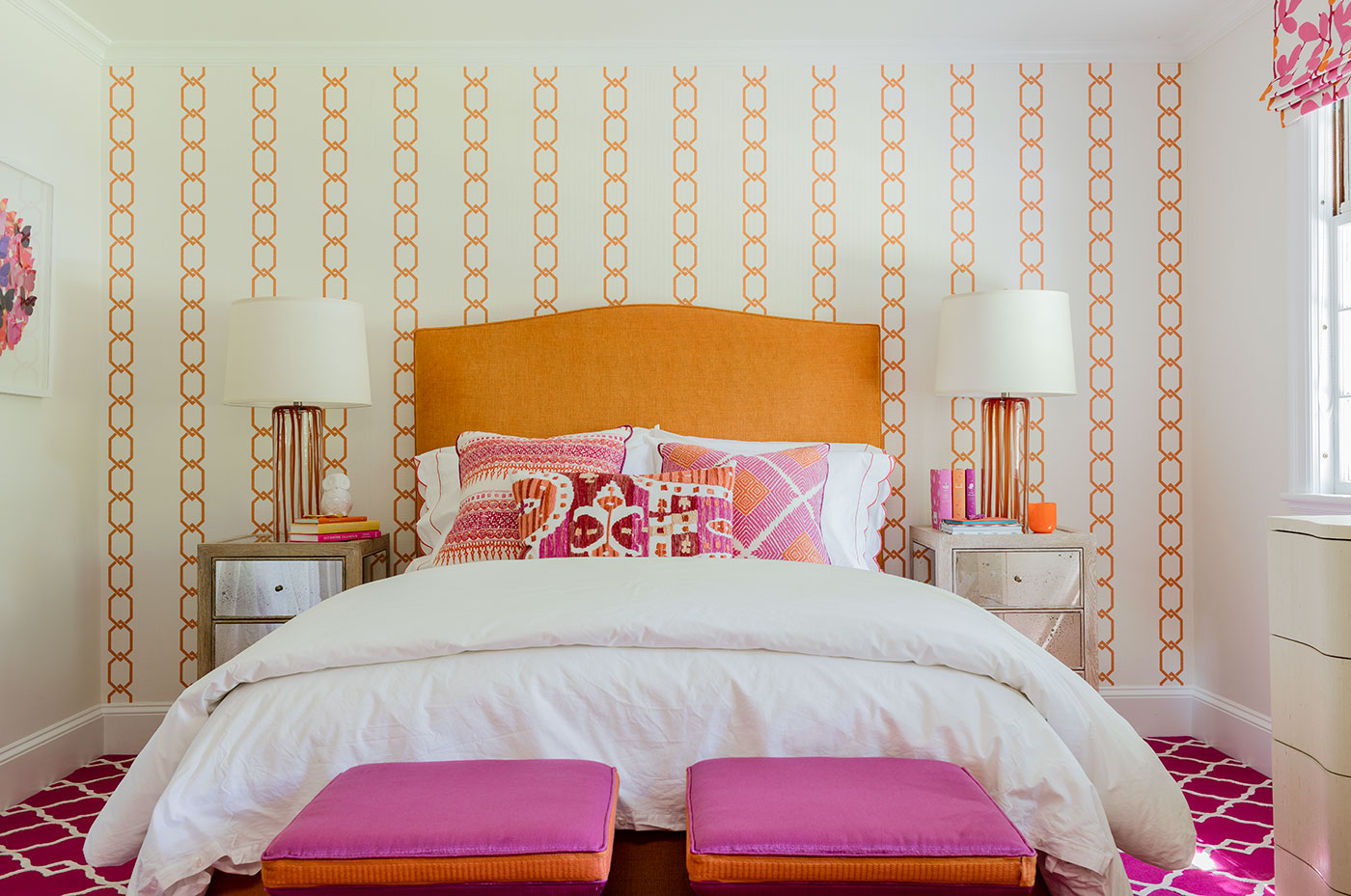 Colorful bedroom by high-end Boston interior designer Carter & Company 