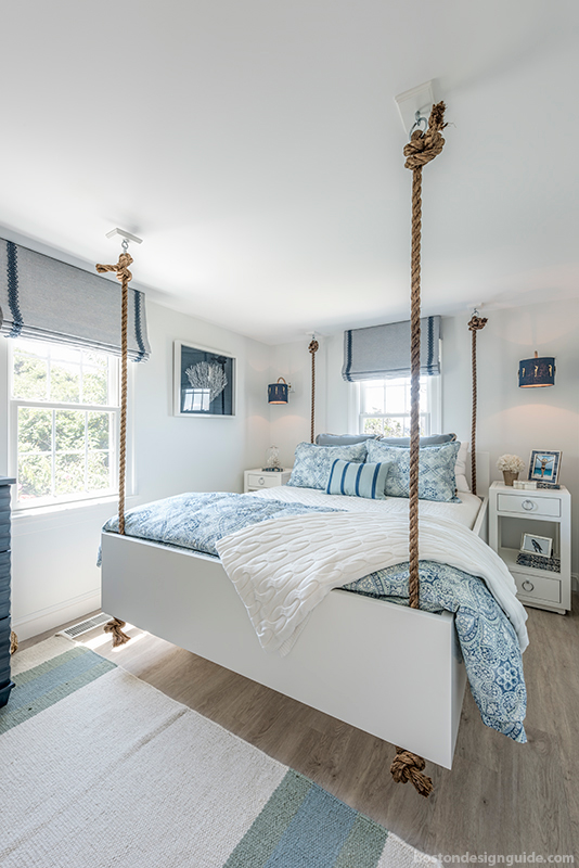 Beach home guest bedroom with rope designed by Casabella Interiors