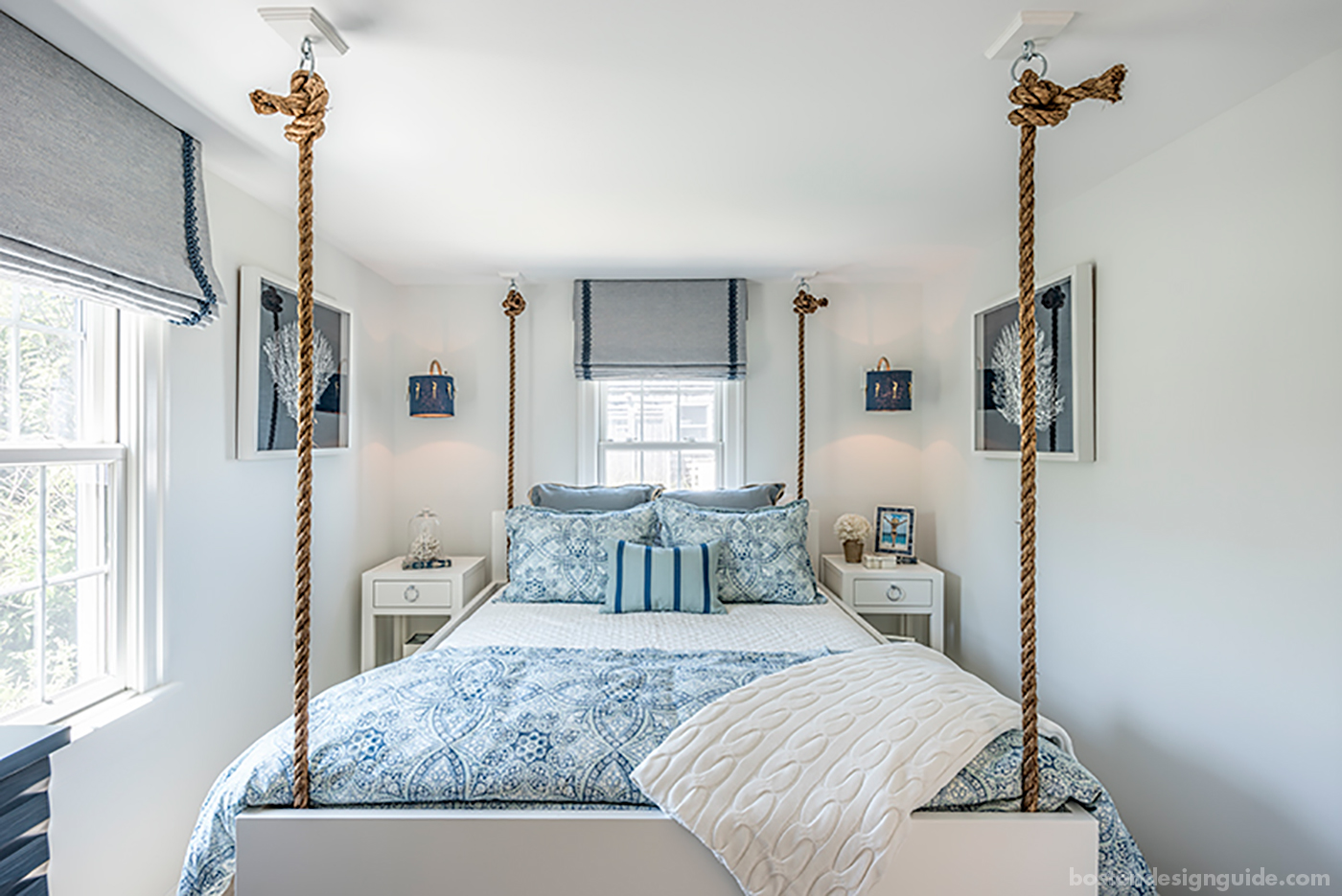 Guest bedroom with rope by Casabella Interiors