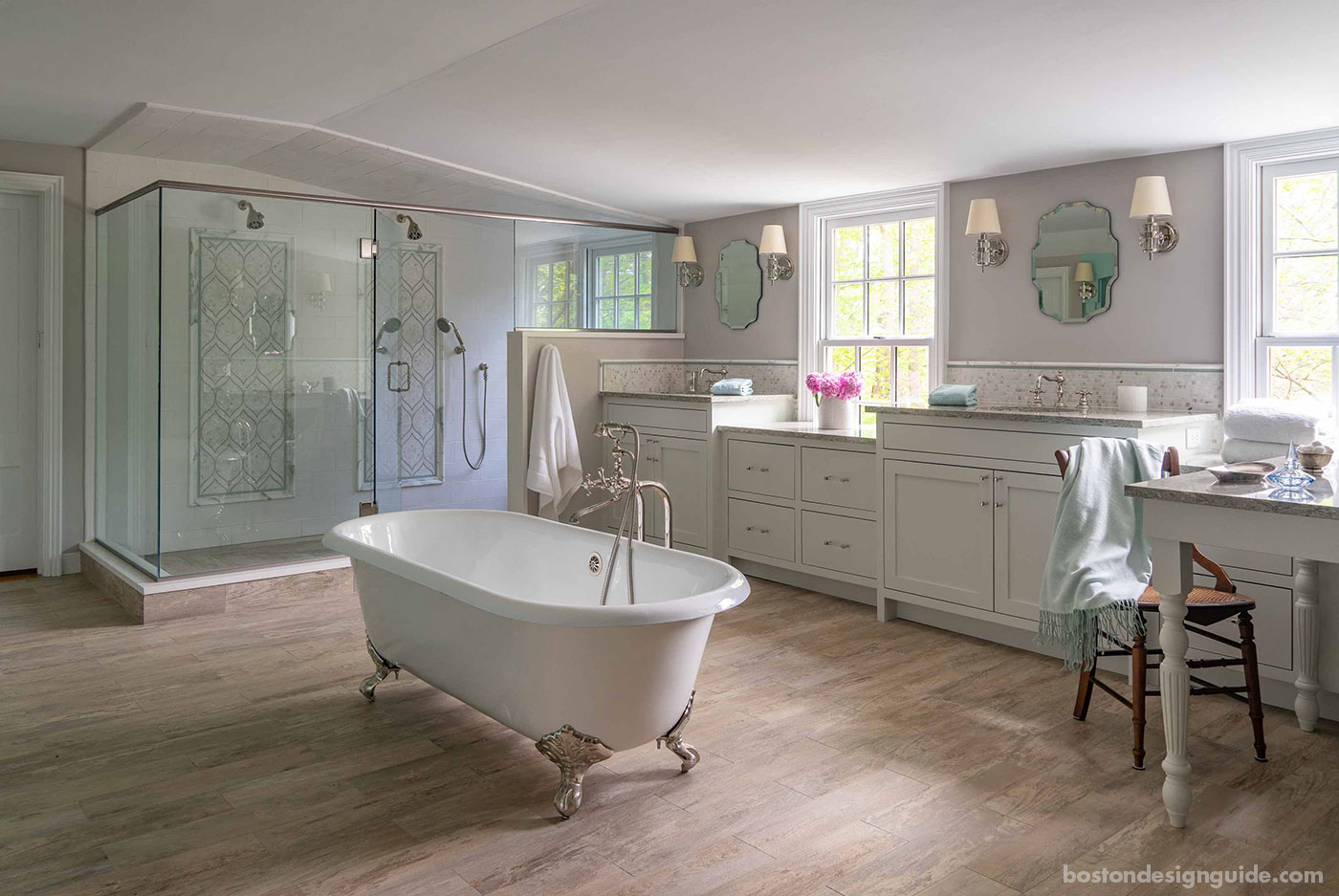 Master bathroom for a high-end Boston area historic renovation by Cummings Architects