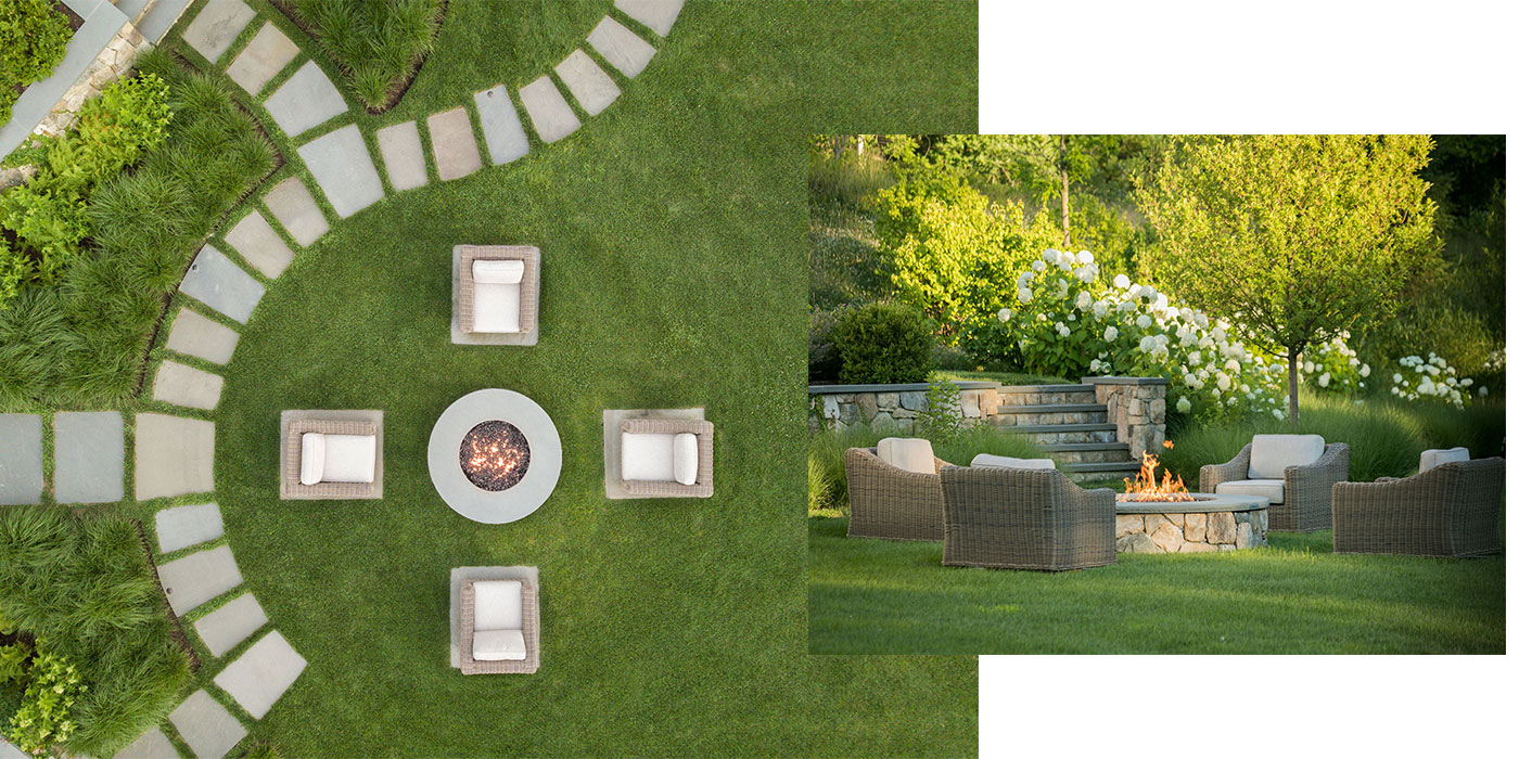 Landscape design with a fire pit by Dan Gordon Landscape Architects