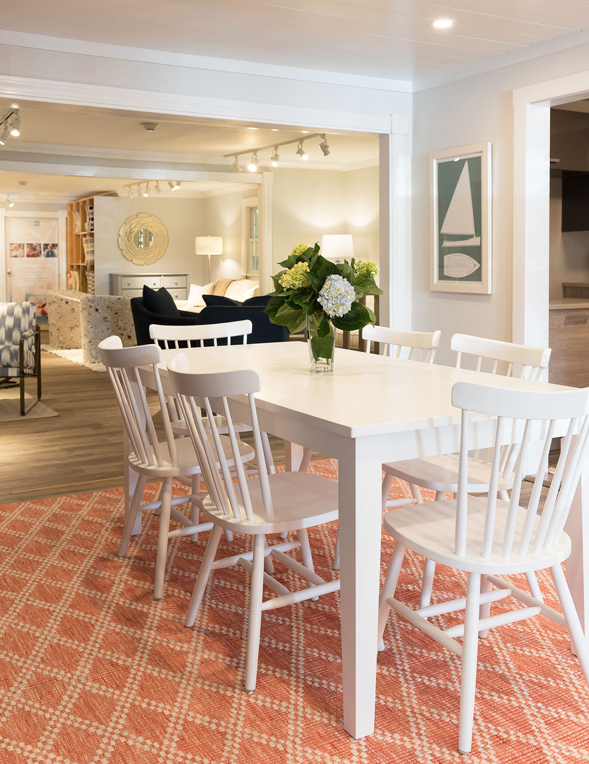 Dining room set up in Marine Home Center showroom