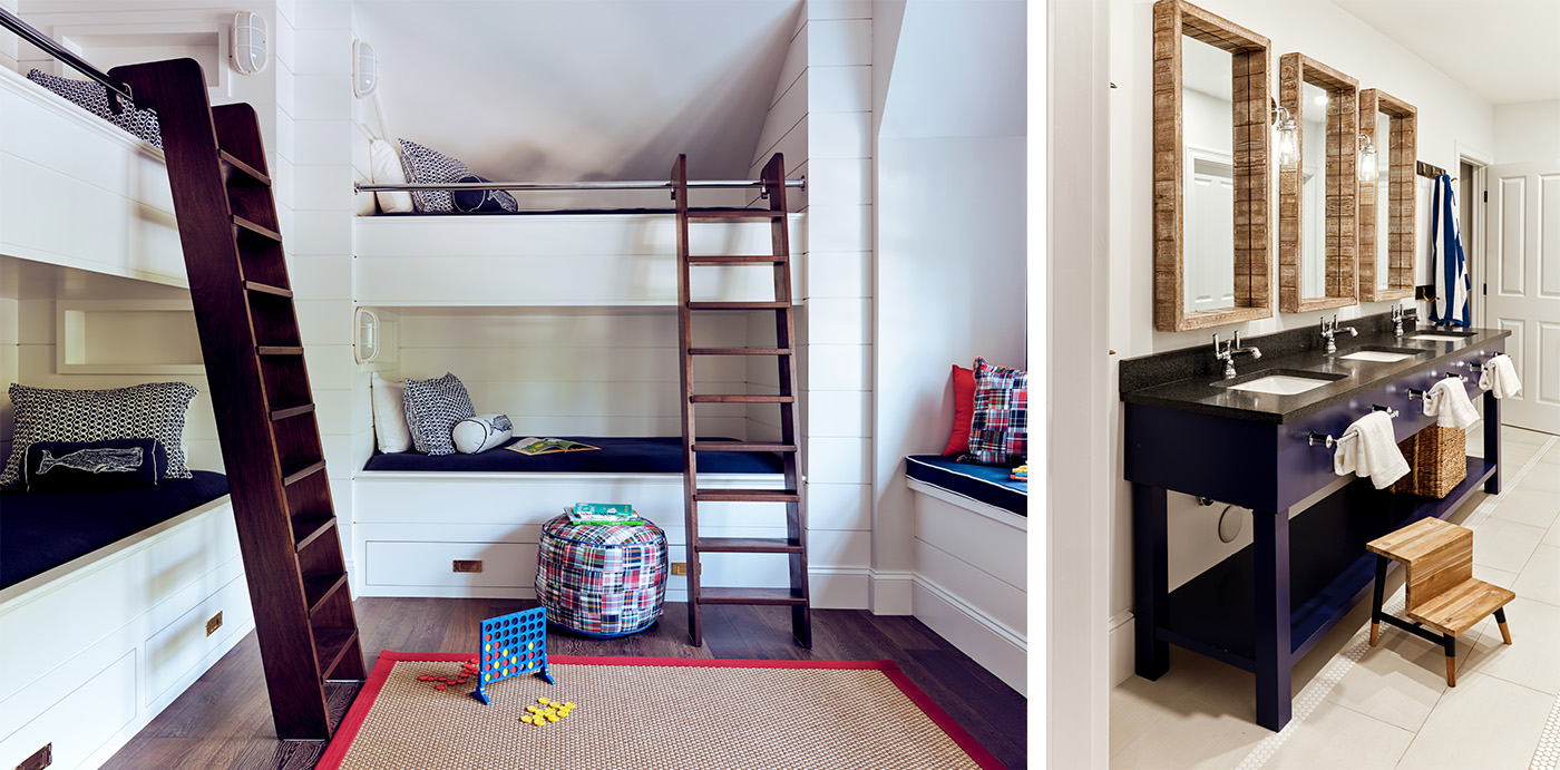 ERTA-MJ Nardone East Orleans Bunk Bedroom (left) and Bathroom (right). Photo: Dan Cutrona.