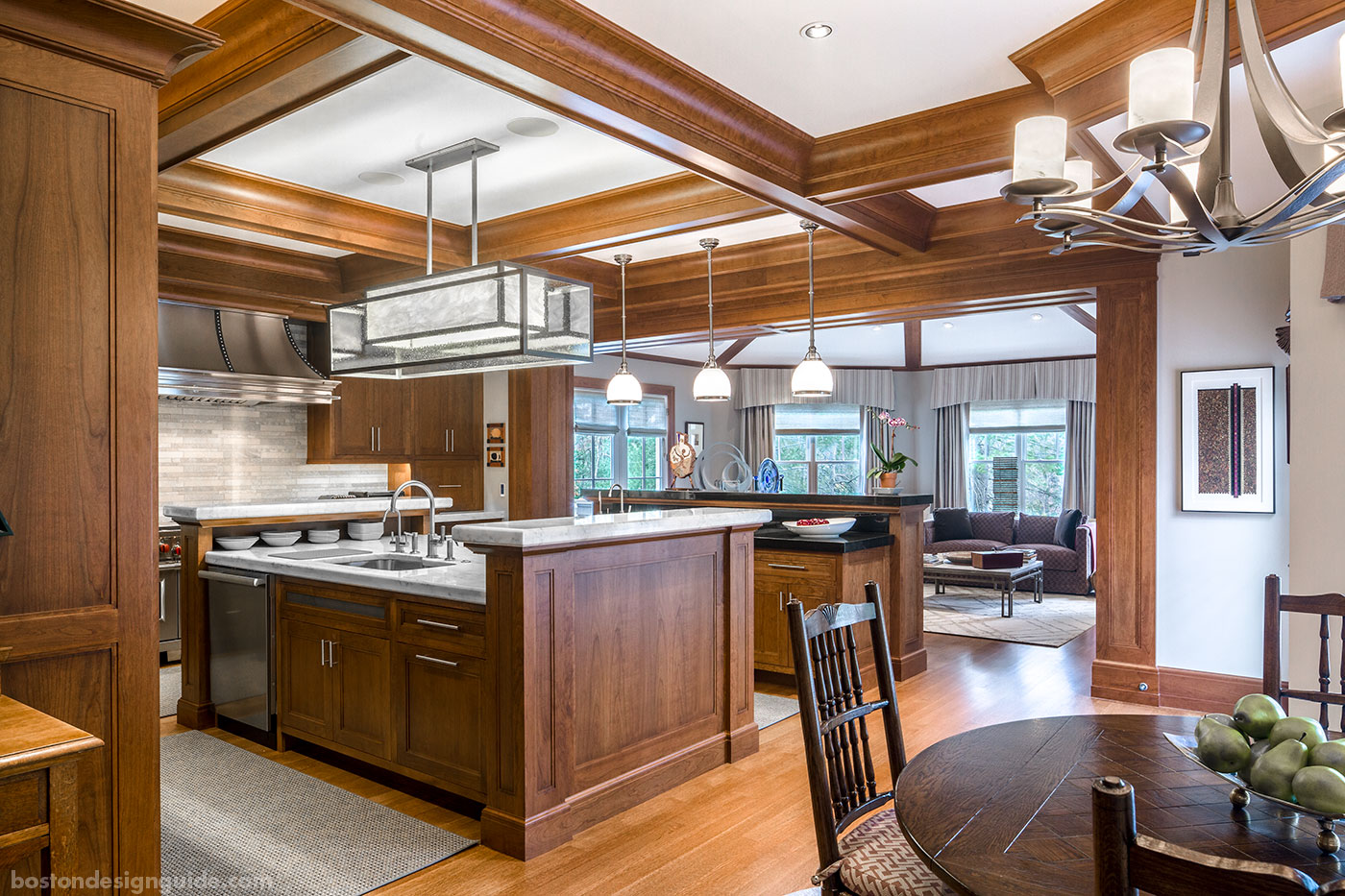 Custom kitchen with multiple islands and cherry woodwork by Fallon Custom Homes & Renovations