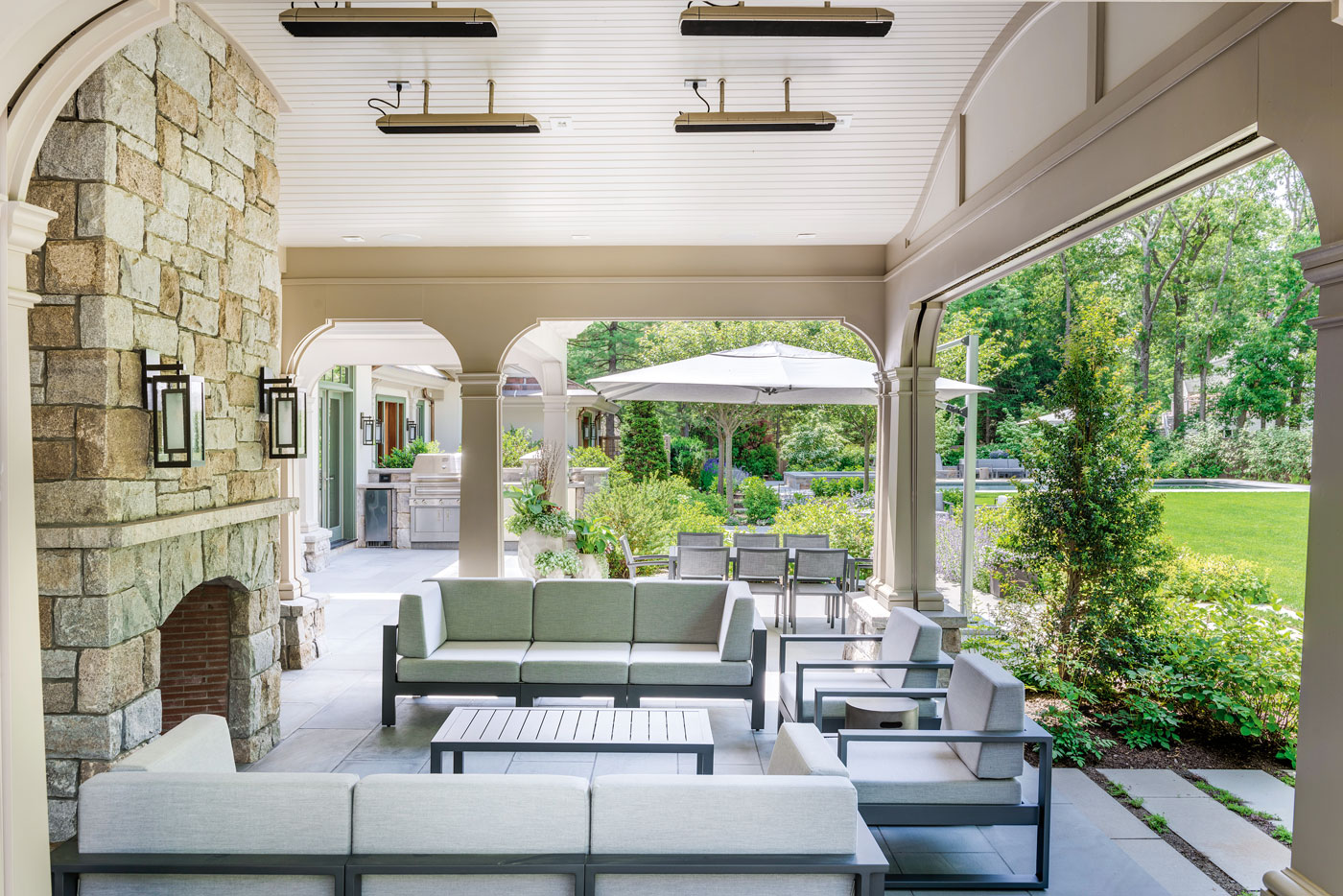 Three-season custom porch designed by architect Morehouse MacDonald and Associates, Inc. and built by Sanford Custom Builders, Inc.