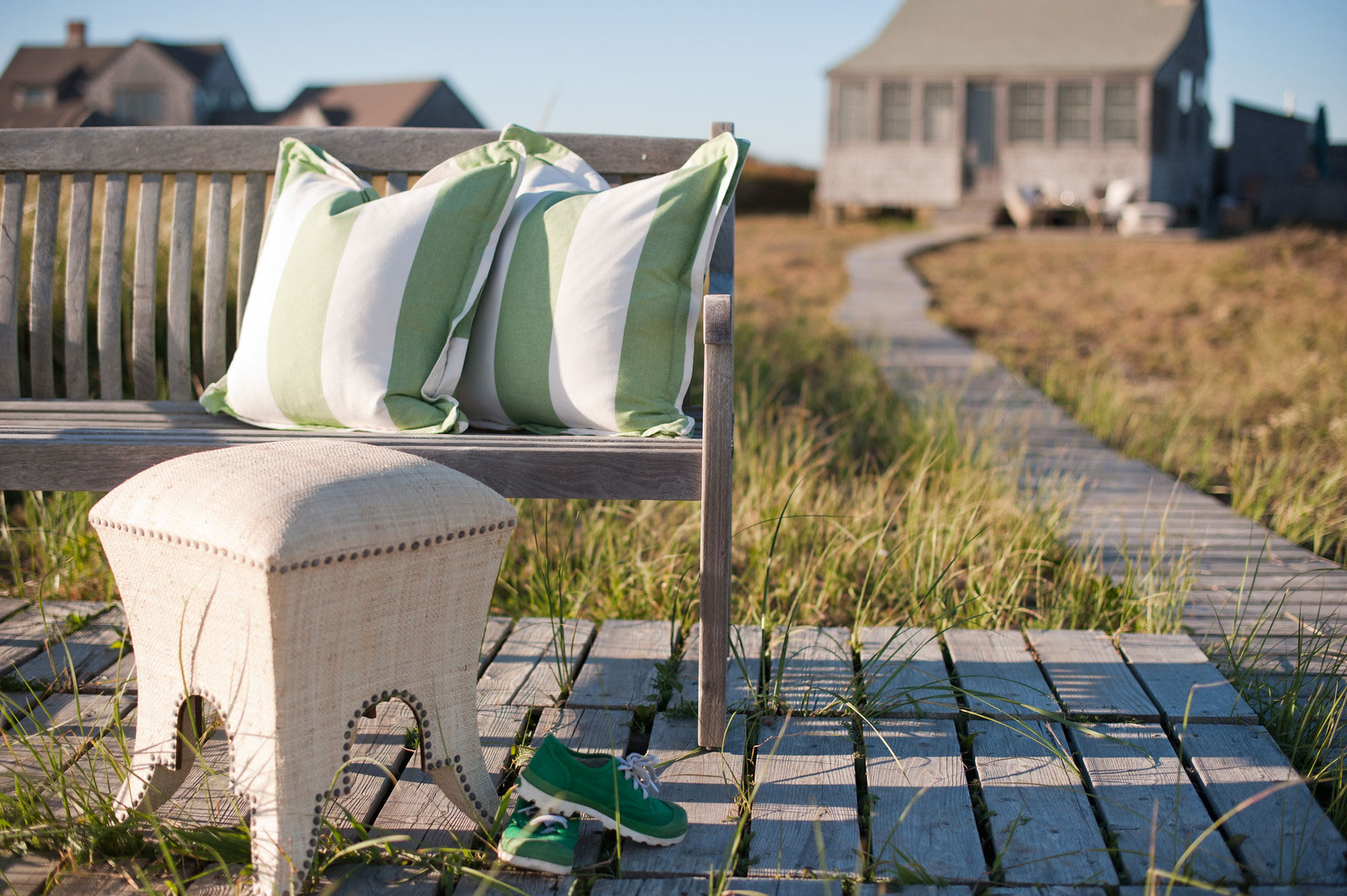 Striped outdoor pillows at Nantucket Looms