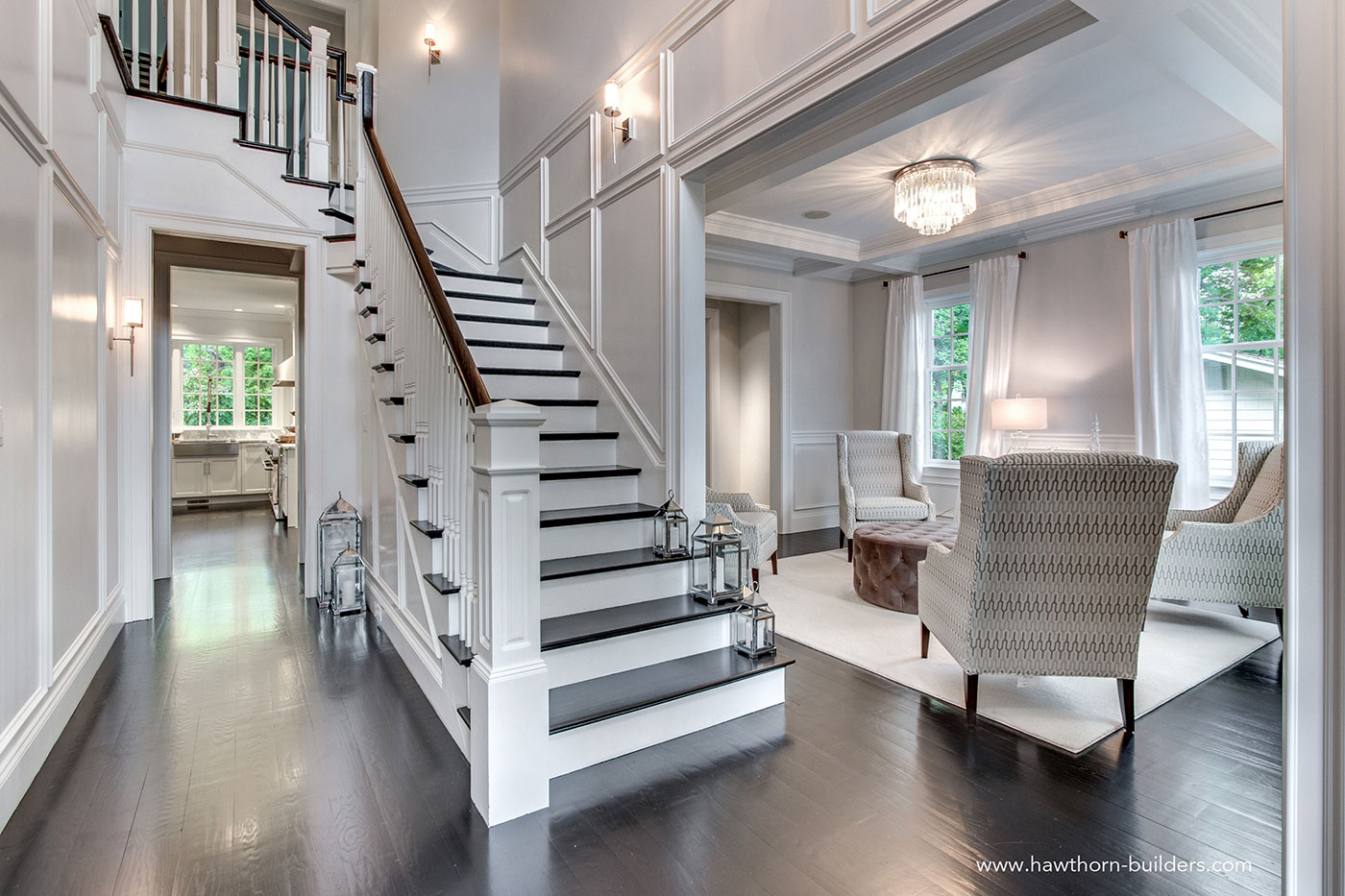 Striking staircase in a new Colonial by Hawthorn Builders