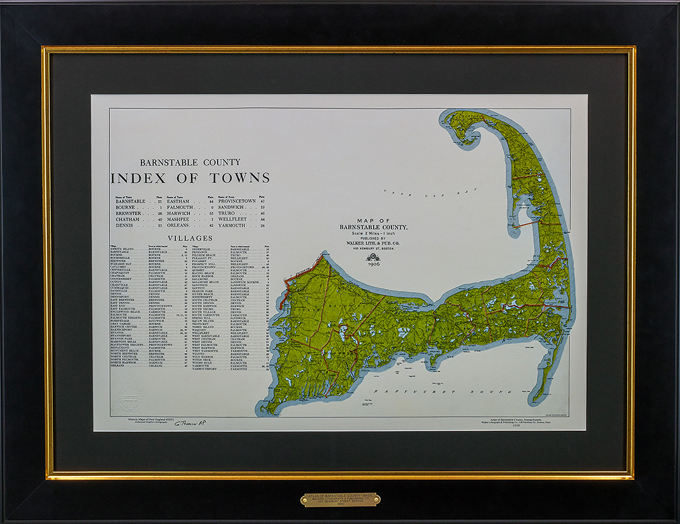 map of cape cod in gold frame