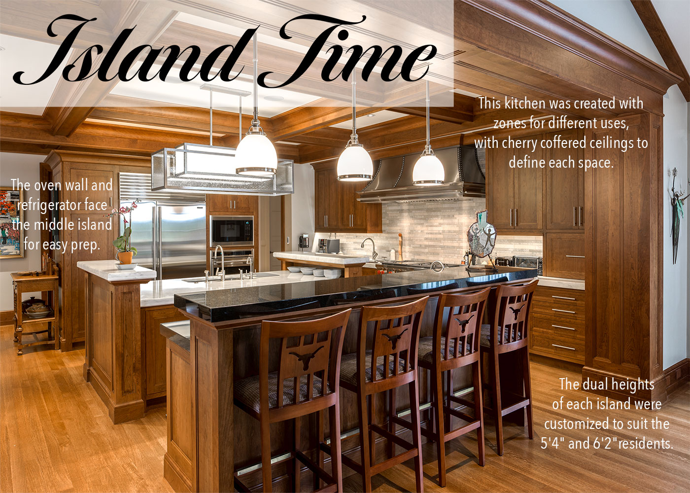 Custom kitchen with multiple islands and cherry woodwork by Fallon Custom Homes & Renovations