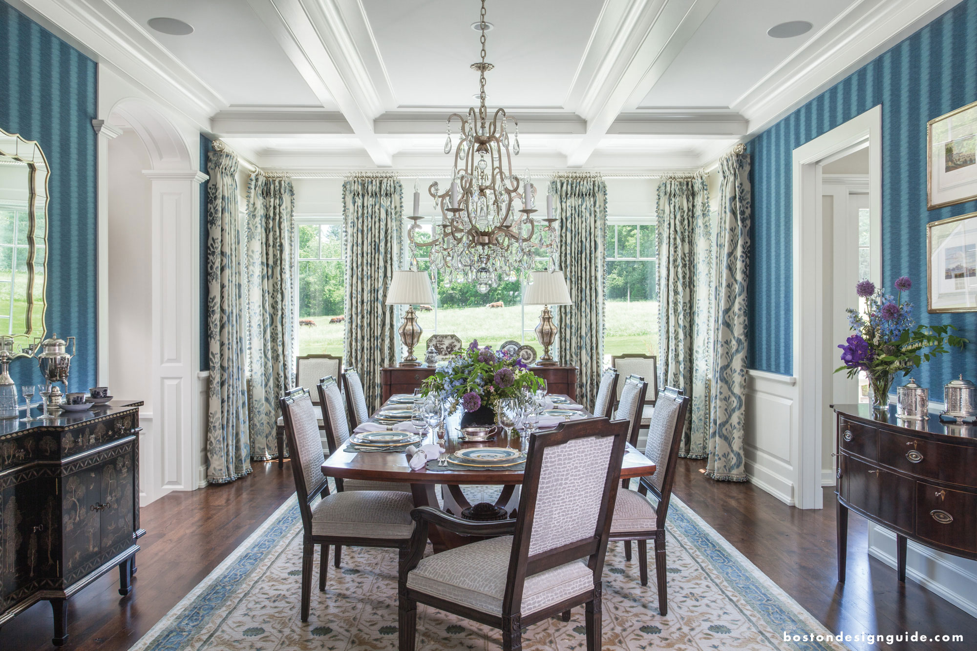 Elegant dining room design for a country manor by Kotzen Interiors