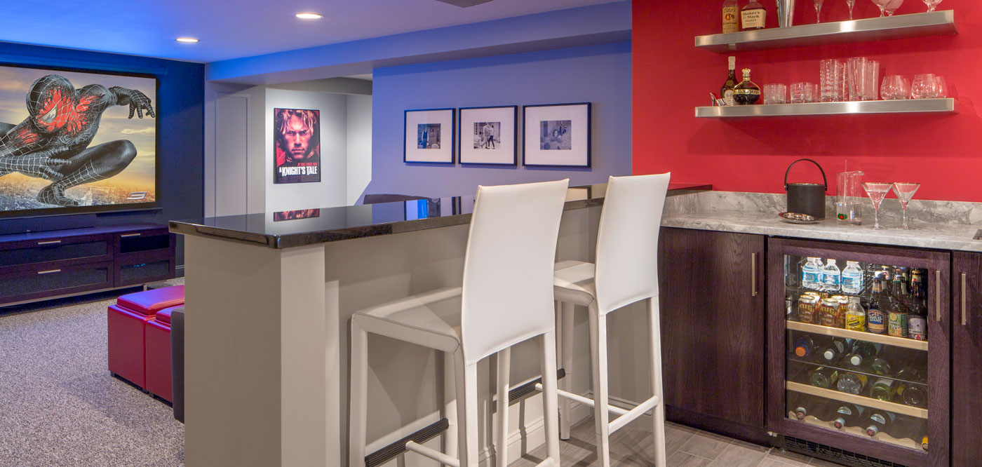 High-end media space and lounge designed by Interiology Design Co.