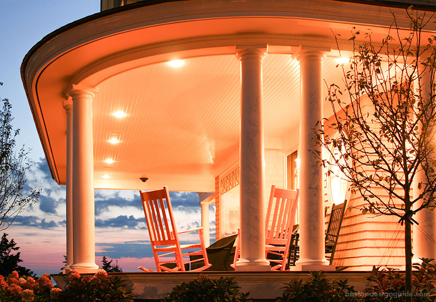 Cape cod veranda at sunset