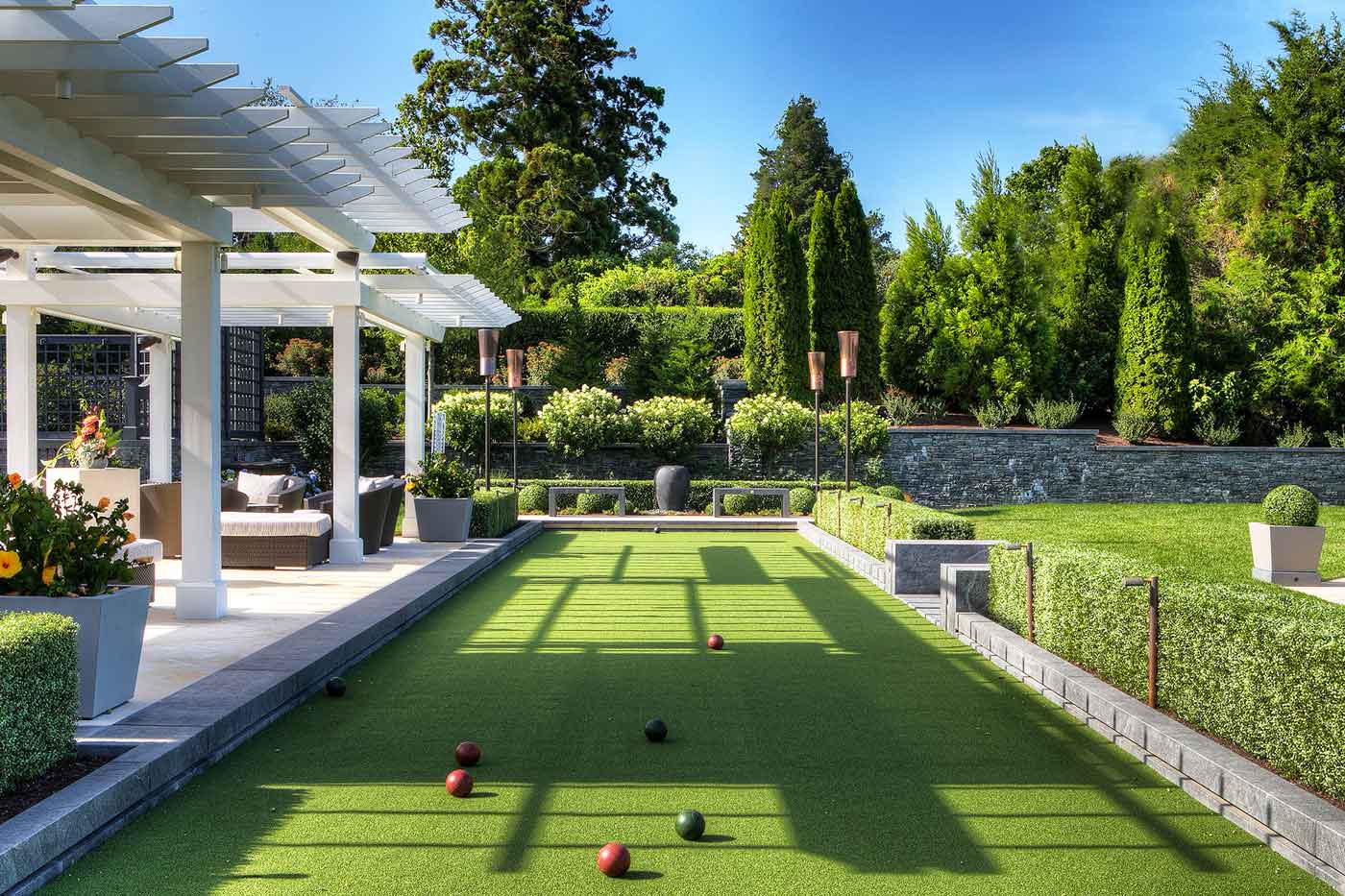 Bocce ball court designed by Katherine Field and Associates