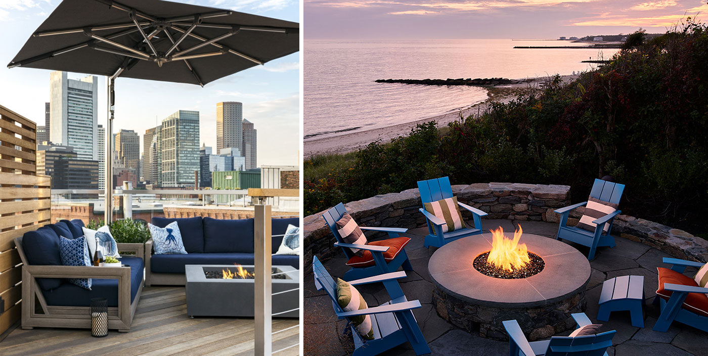 New England living, firepit features