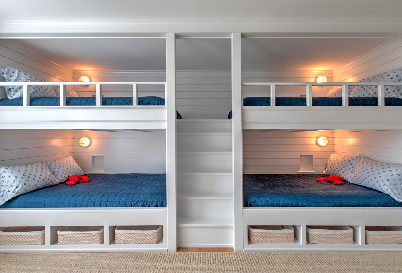 custom-designed built-in full-size bunk beds 