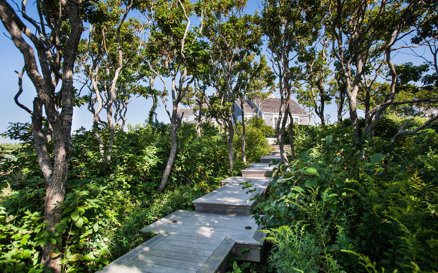 Custom boardwalk designed by Leblanc Jones Landscape Architects