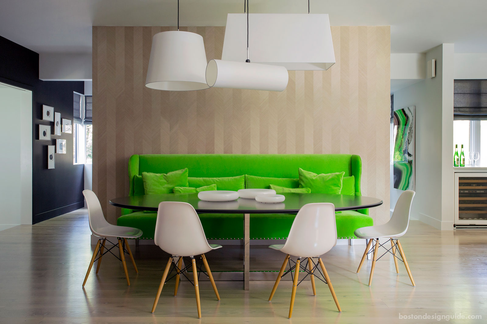 Open concept modern dining area by LDa Architecture & Interiors and Denali Construction Corp.