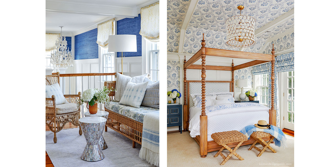 Nantucket loft and coastal master bedroom interior design by Donna Elle Design