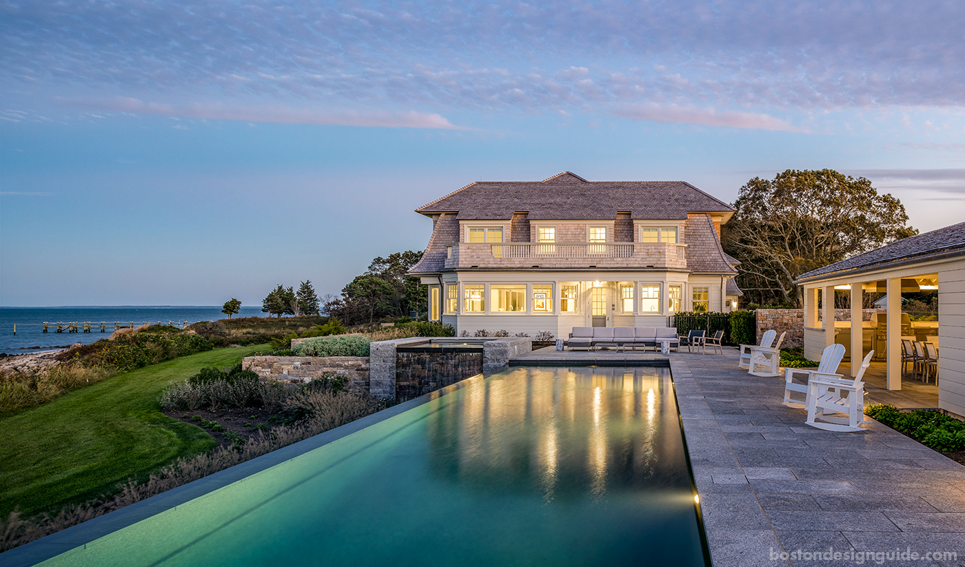 Seaside pool terrace designed by Gregory Lombardi Design, constructed by R.P. Marzilli & Co.