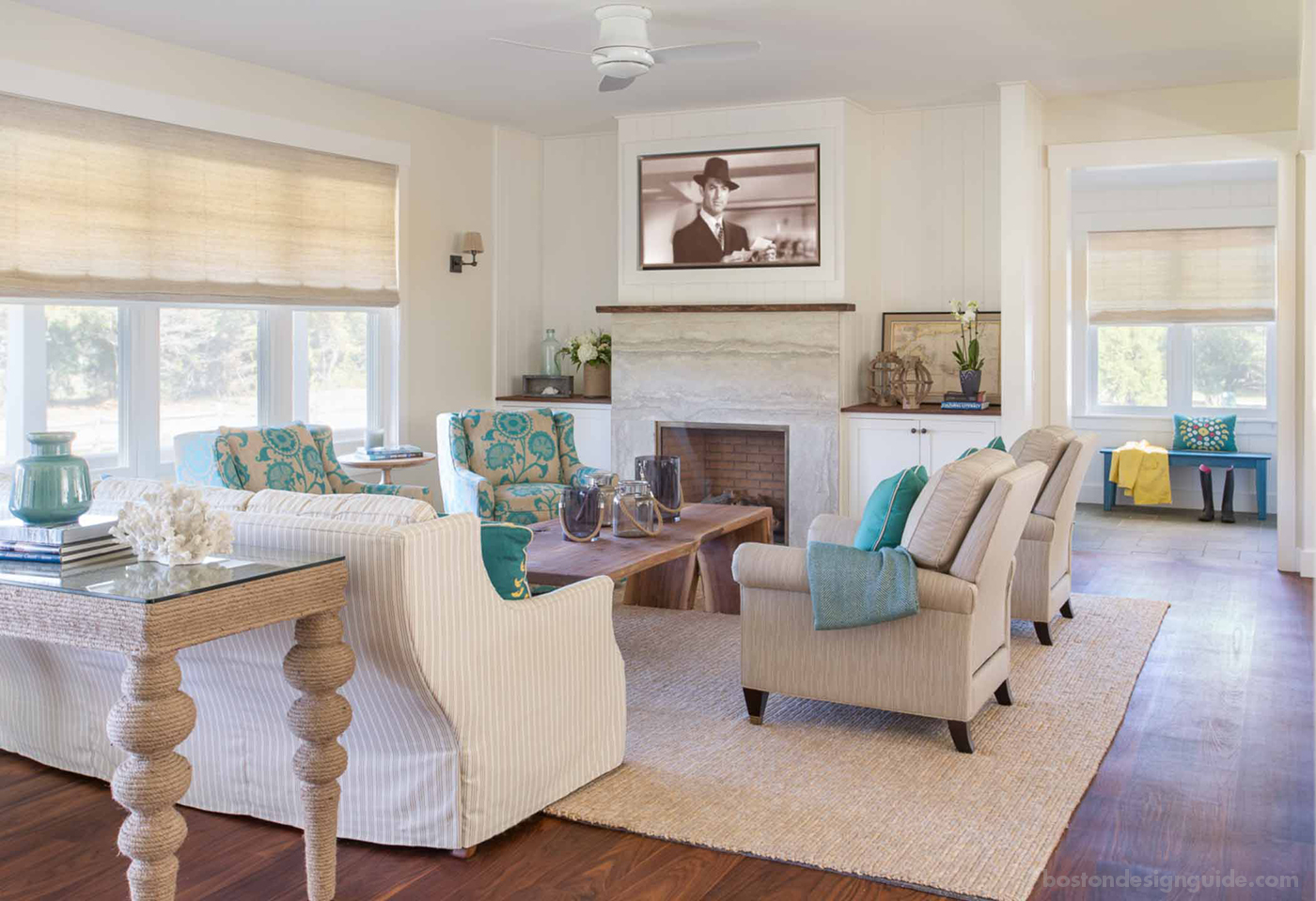 Coastal living room with rope accents by Martha's Vineyard Interior Design