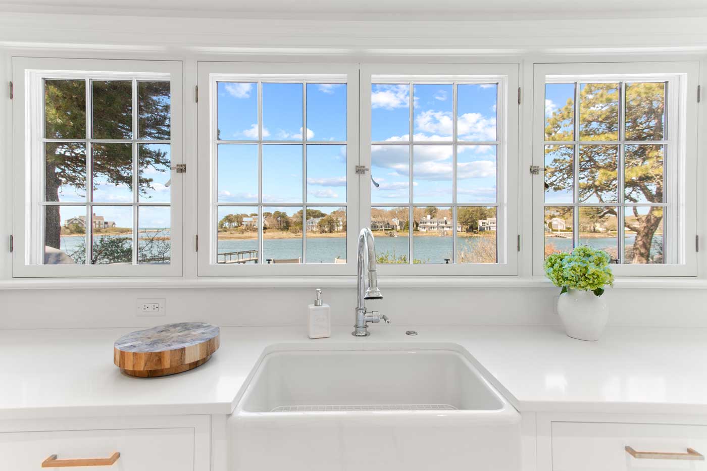 kitchen sink with view of the water