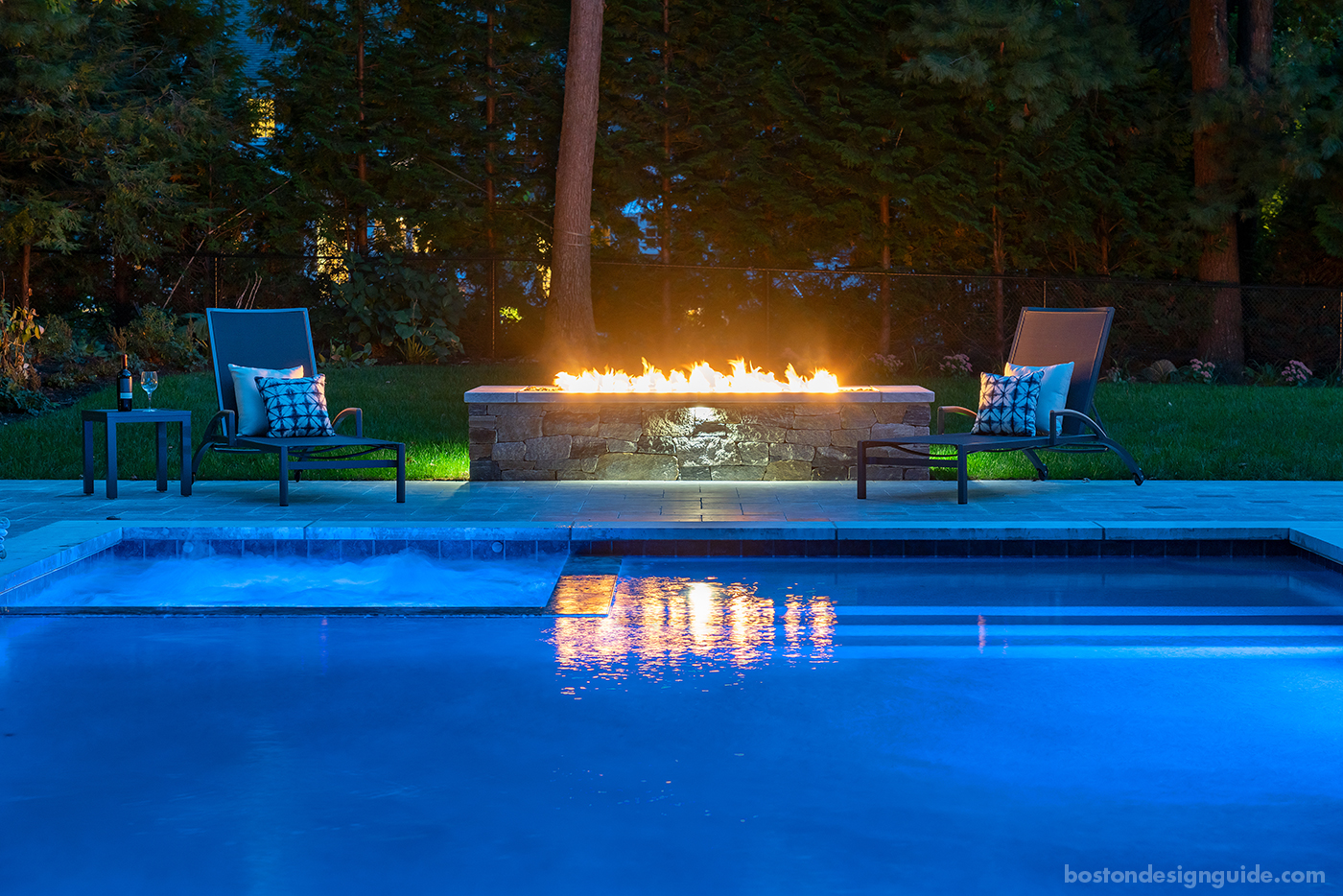 Pool terrace at night constructed by Onyx Corporation