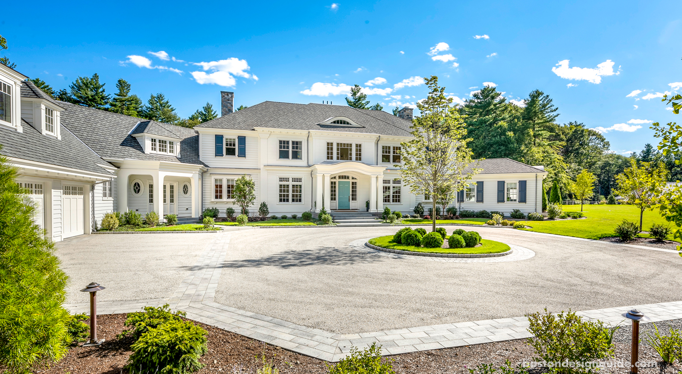 Front view of a custom colonial revival new england home