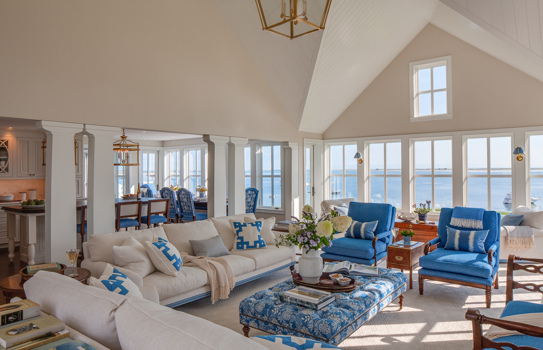 Family room overlooking the water renovated by Polhemus Savery DaSilva Architects Builders 