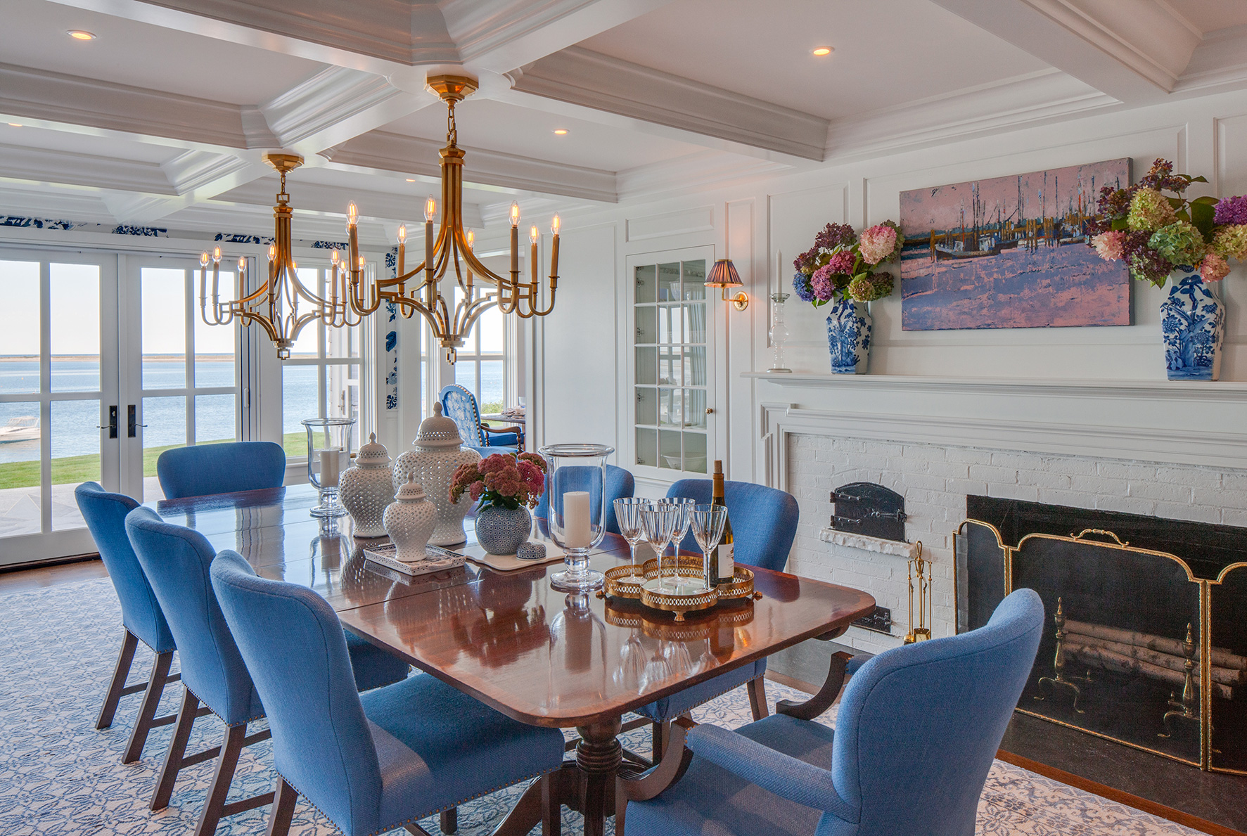 Dining area over looking the water on Cape Cod renovated by Polhemus Savery DaSilva Architects Builders 