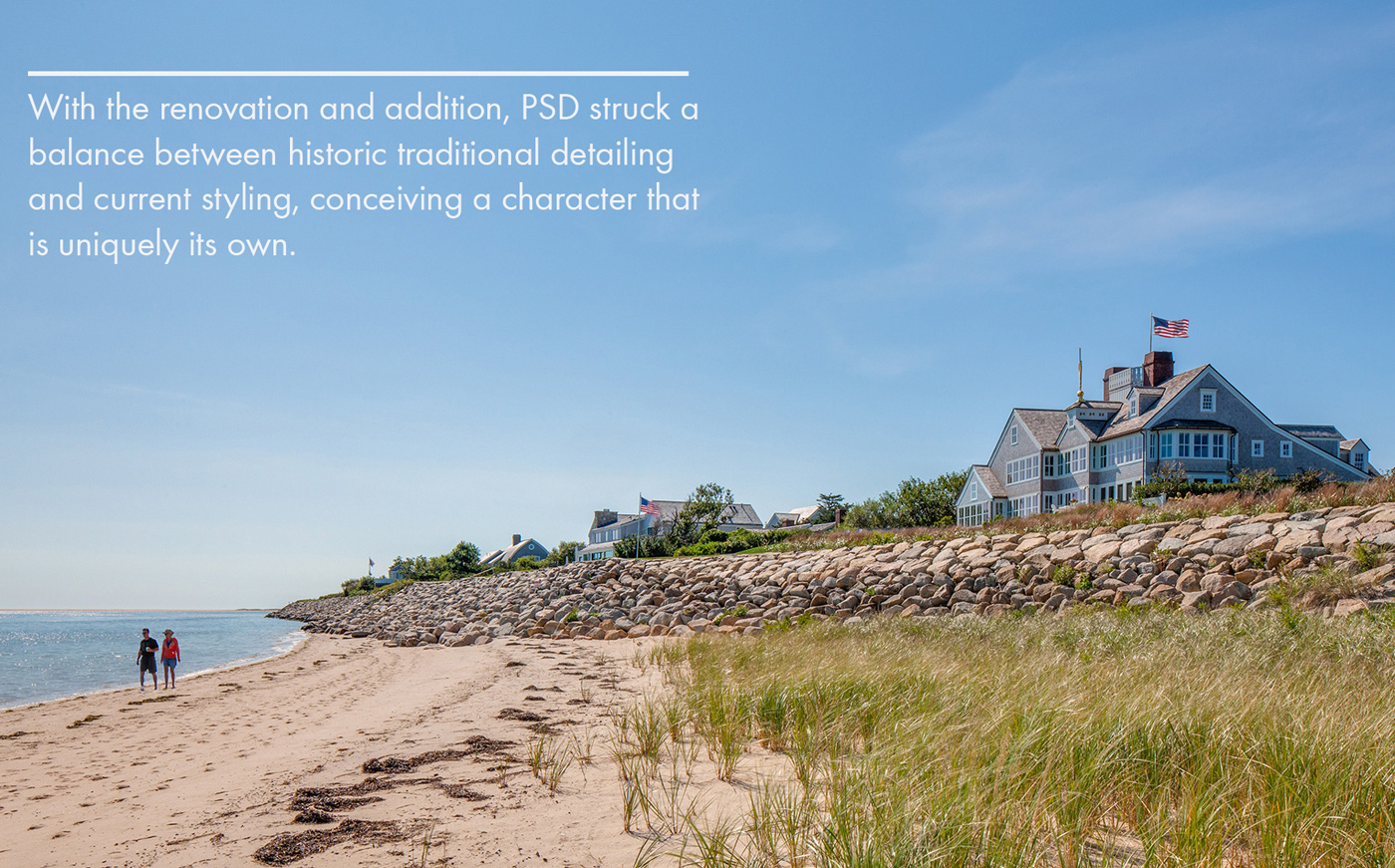 Beach side view of waterfront home on cape cod designed by Polhemus Savery DaSilva Architects Builders 