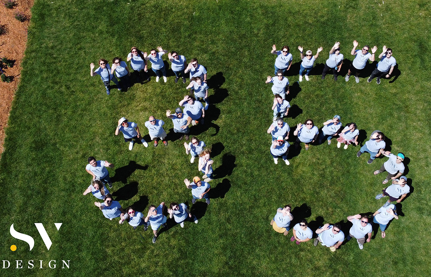 SV Design employees in the shape of ‘35’ to commemorate the firm’s noteworthy anniversary of transforming lives through exceptional design.