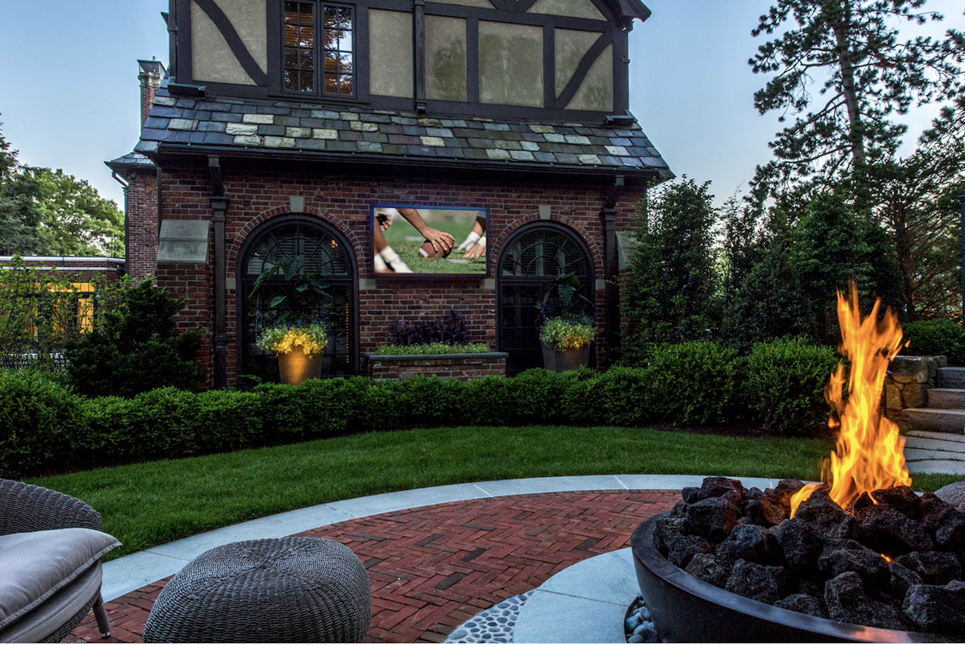 Simple Home, Outdoor Television, Firepit