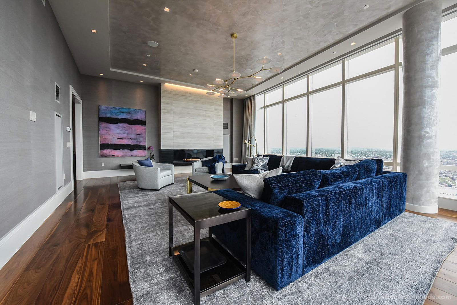 Navy accents in custom luxury condo