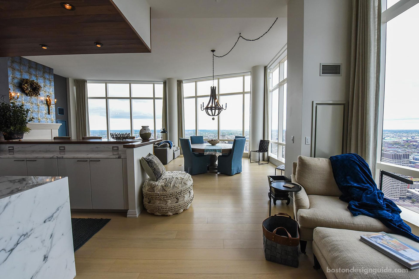 Navy furniture in a Millennium Tower condo remodel