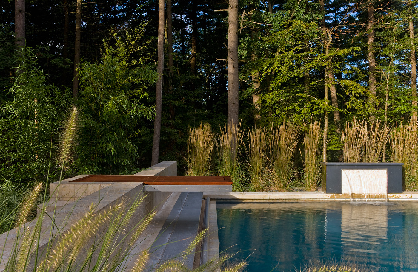 Contemporary pool terrace and garden by Sudbury Design Group