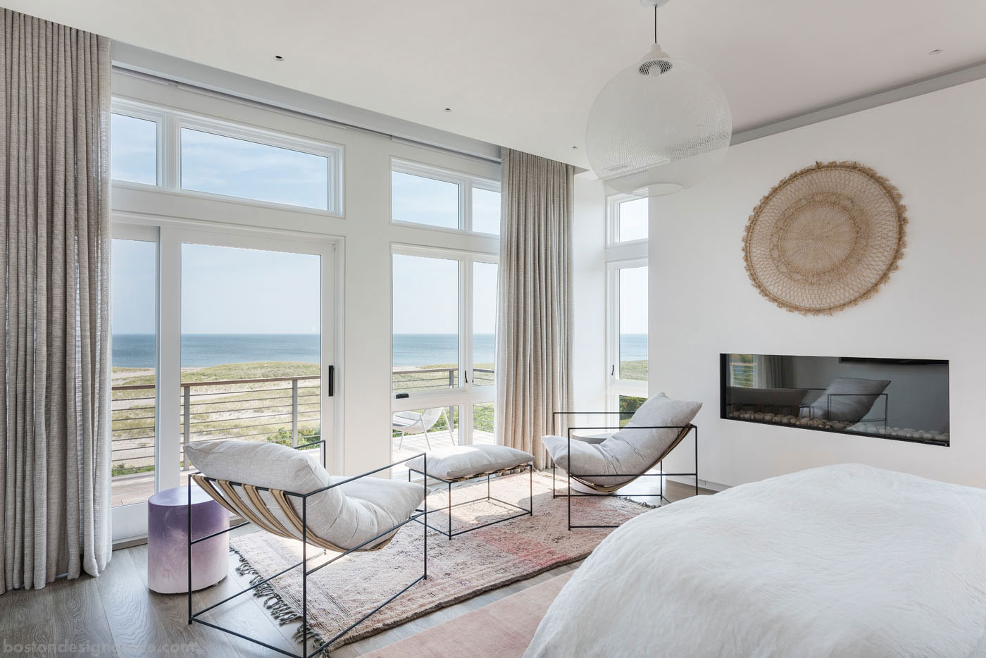 Master bedroom of an organic beach house designed by Lindsay Bentis of Thread by Lindsay Bentis