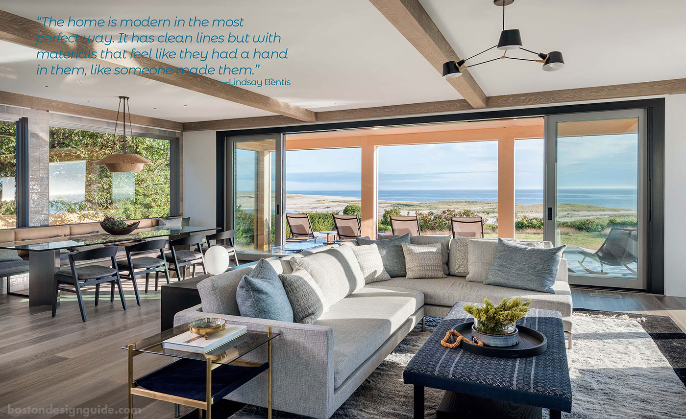 Modern organic living room with beach views on Cape Cod