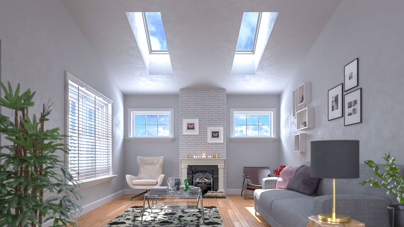 Velux Skylights fill a living room with natural light