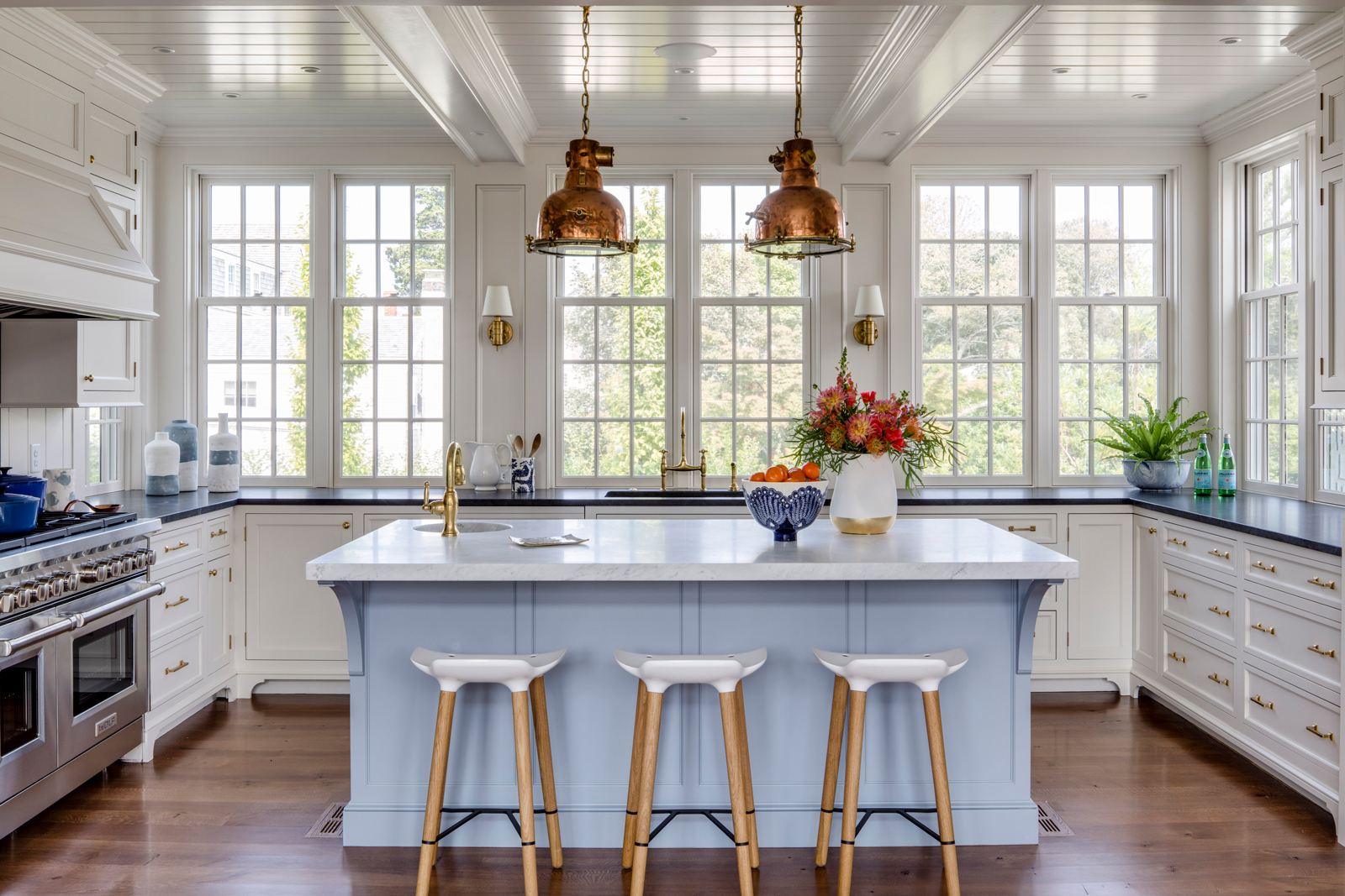 Timeless blue and white kitchen constructed by Whitla Brothers Builders and designed by Patrick Ahearn Architect