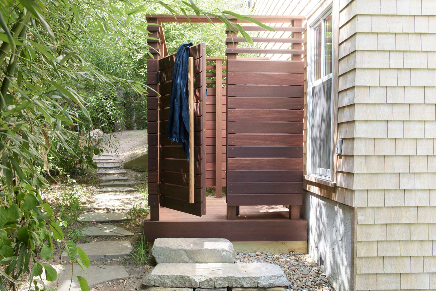 Outdoor Shower design by Worth and Wing of Martha's Vineyard